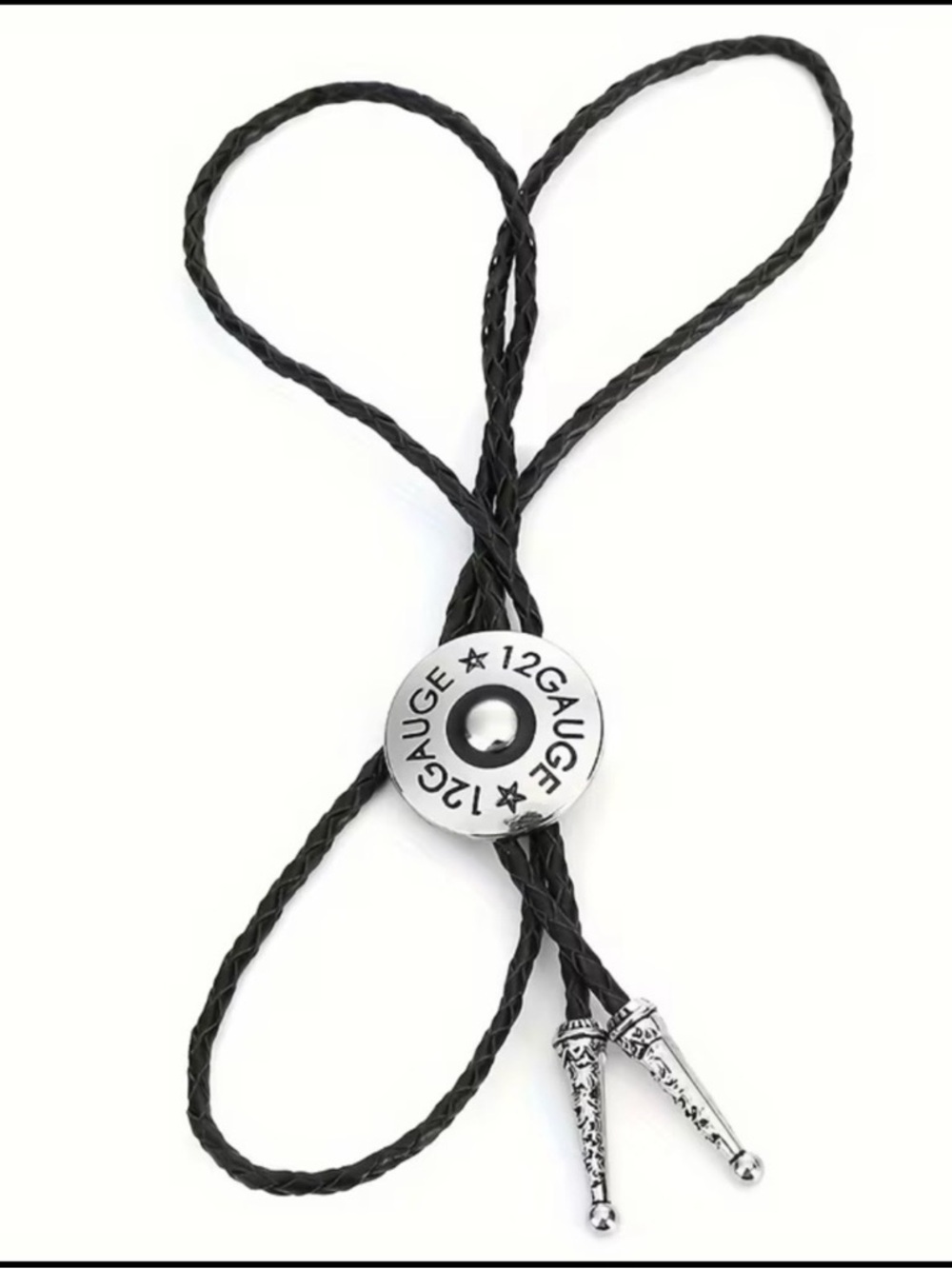 Black Braided Leather Bolo Tie with 12 Gauge Silver Accent NWOT